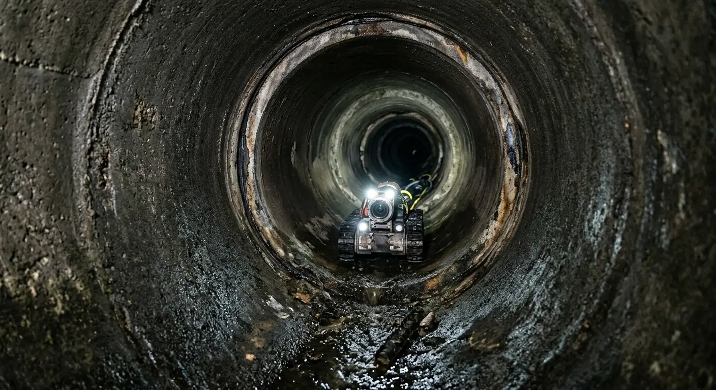 Robotic sewer camera inspecting pipe interior for Sewer Line Repair in Pequea